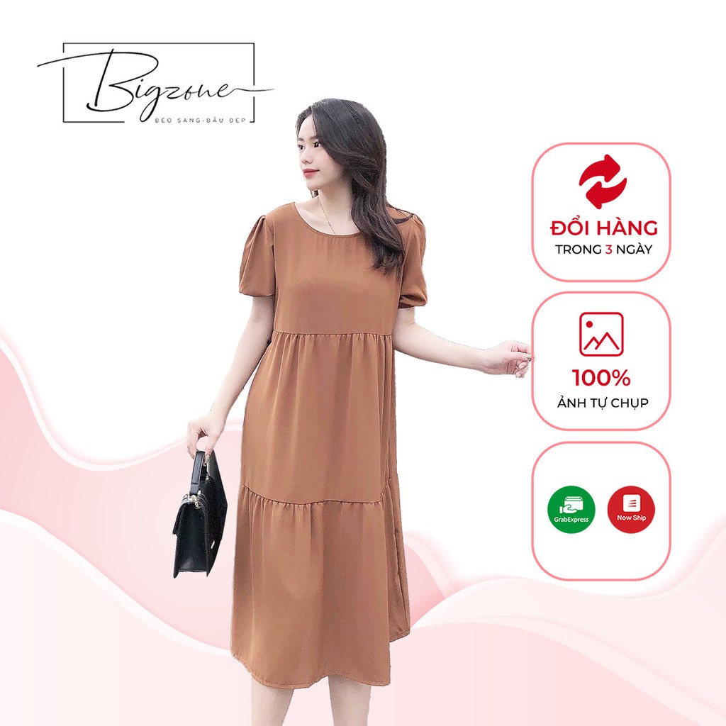 Váy đầm babydoll bigsize bầu chất đũi không nhăn thoáng mát cho mẹ bầu 55kg đến 75kg