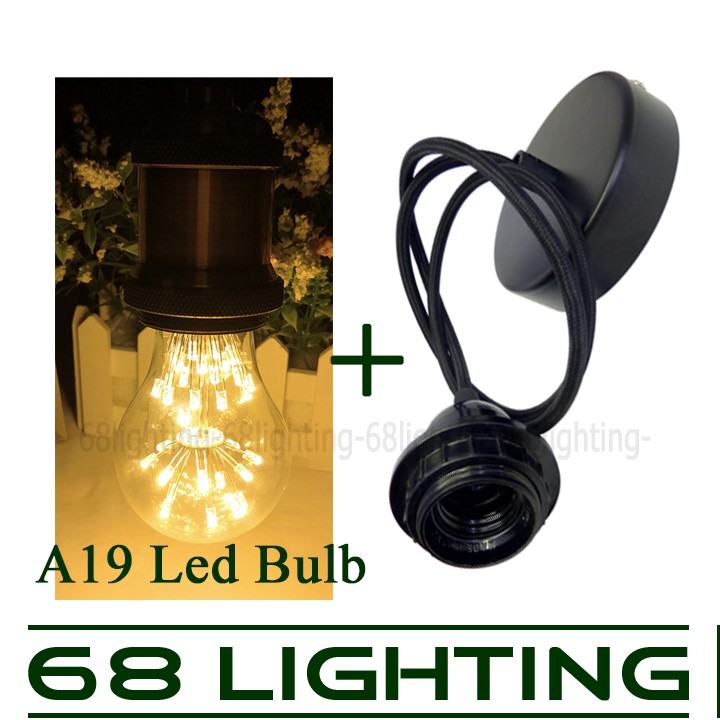 Bộ dây đèn thả trần đơn và bóng đèn Led Edison A19 trang trí nhà, quán cafe, trà sữa cao cấp 68lighting LP0551