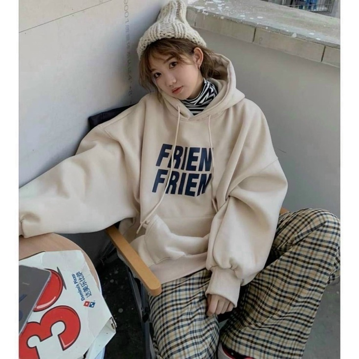 B AK27_Áo Hoodie FRIEN_ Tay Cánh Dơi Phồng Phom Rộng_Chất Nỉ Bông Ngoại Nhập Không Xù Lông_Hàng May 2 Lớp Nón Siêu Kute