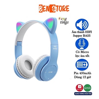 Tai nghe mèo chụp tai p47 phát sáng kute dễ thương nghe nhạc cực hay, pin cực trâu