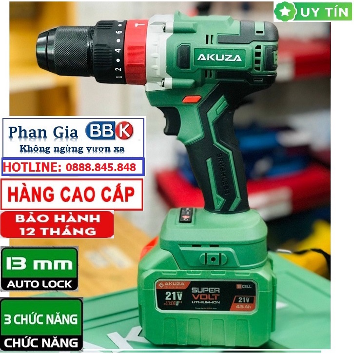 Máy khoan pin AKUZA loại 3 chức năng có búa - Chuyên khoan tường, khoan sắt, khoan gỗ, bắt vít, vặn ốc