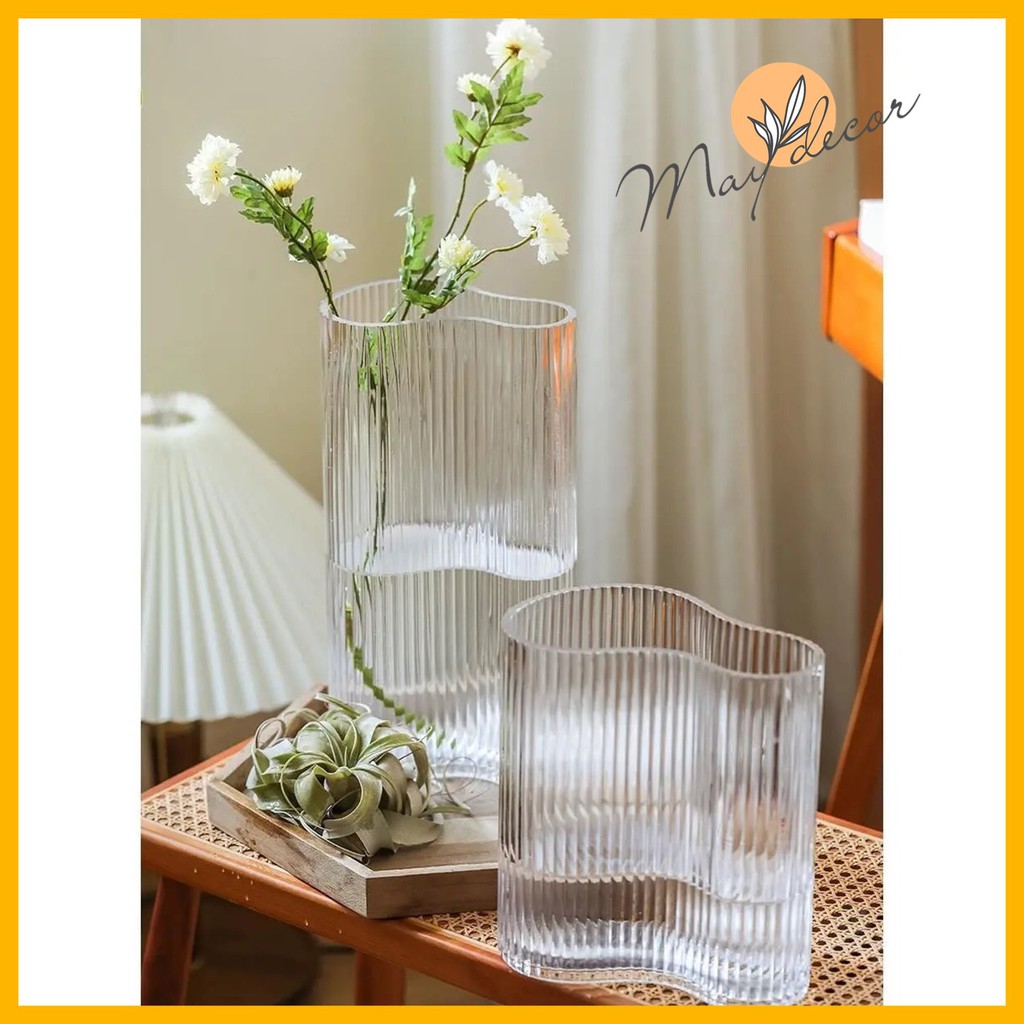 Lọ hoa thuỷ tinh đàn cầm hai ngăn Maydecor bình hoa trang trí nhà cửa LH054