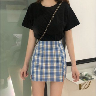 Váy kẻ sọc nữ, đầm kẻ sọc sẻ V đằng sau là cạp chun