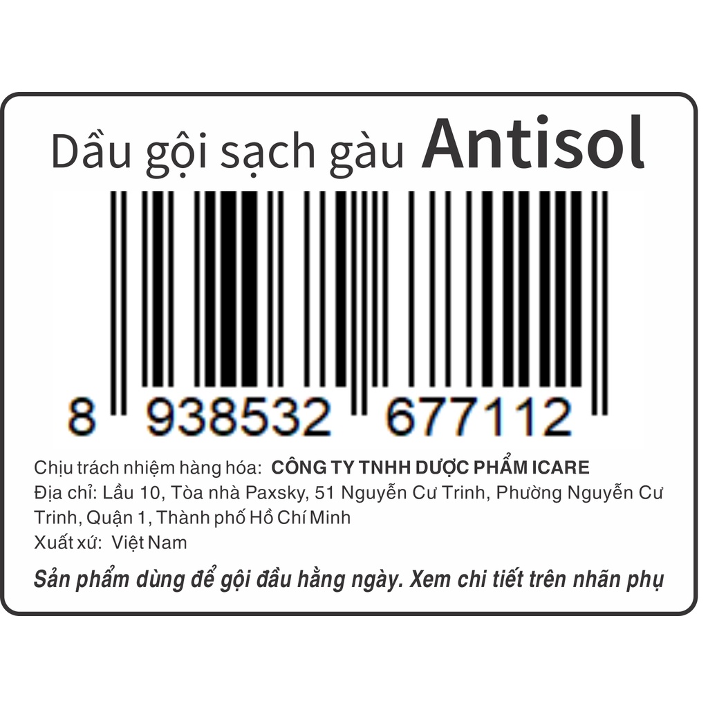 Dầu Gội Sạch Gàu Không Khô Tóc Antisol, Chiết Xuất Dược Liệu Tự Nhiên, Cân Bằng pH Độ Ẩm Cho Da Đầu - Chống Rụng Tóc