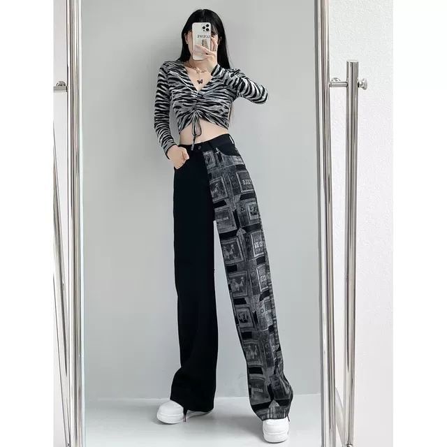 ✶№☃Quần Jean Dài Lưng Cao Dáng Rộng Phong Cách Đường Phố Mẫu Mới Thời Trang Mùa Xuân Cho Nữ 2022