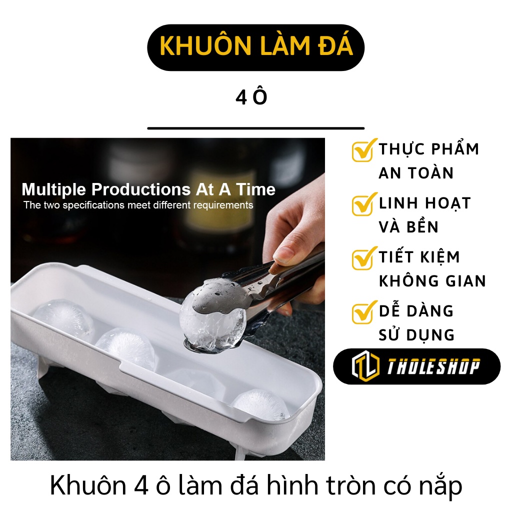 Khay Đá Tròn - Vỉ 4 Ô Làm Đá Bi, Viên, Pudding, Thạch Loại To, Có Nắp Tiện Lợi 9899