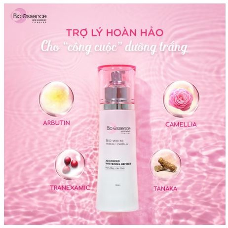 Nước cân bằng da trắng hồng Bio Essence Bio-White Advanced Whitening Refiner chiết xuất Tanaka &amp; Camellia 100ml