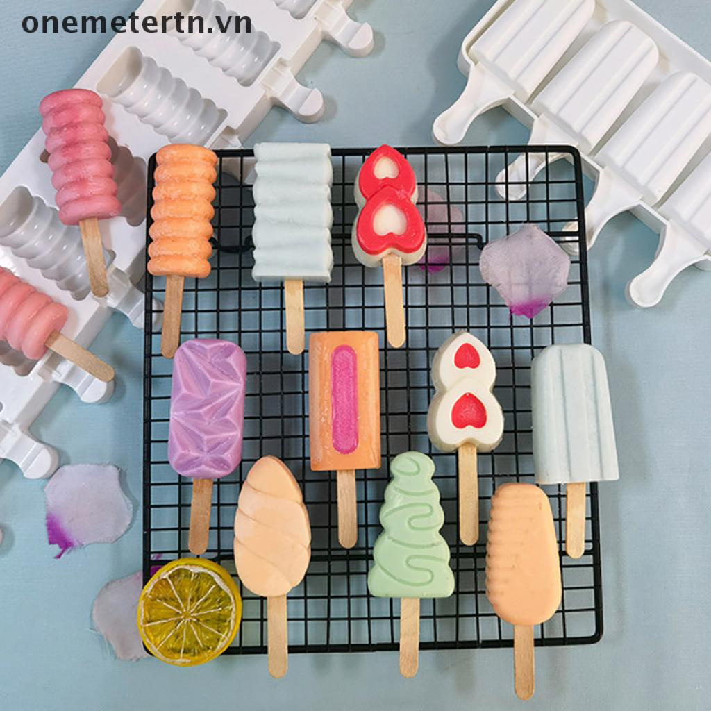 【onemetertn】 Ice Cream Molds 4 Cell Ice Cube Tray Popsicle Maker DIY Homemade Freezer Ice [VN]