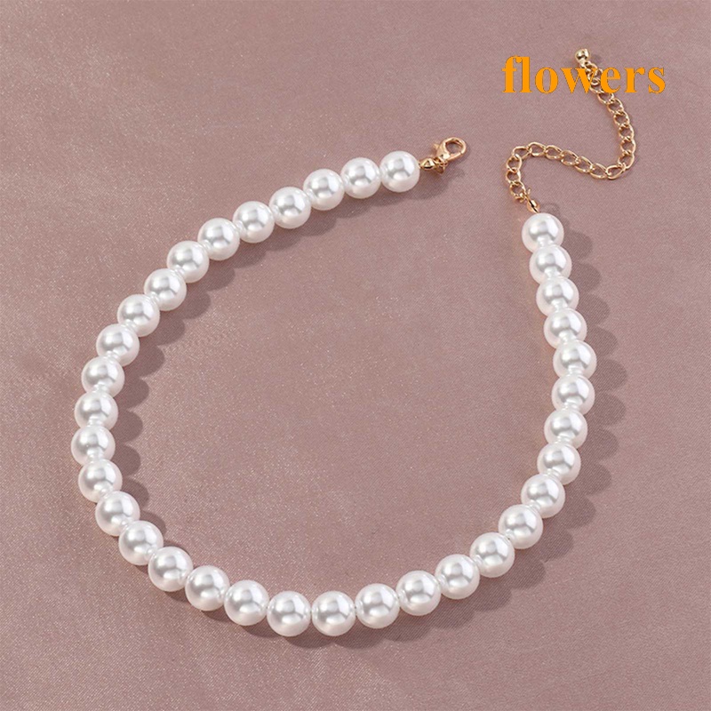 Vòng Cổ Choker Hạt Ngọc Trai Trắng/Đen Hình Hoa Thanh Lịch/Ngọc Trai Nhỏ/Ngọc Trai