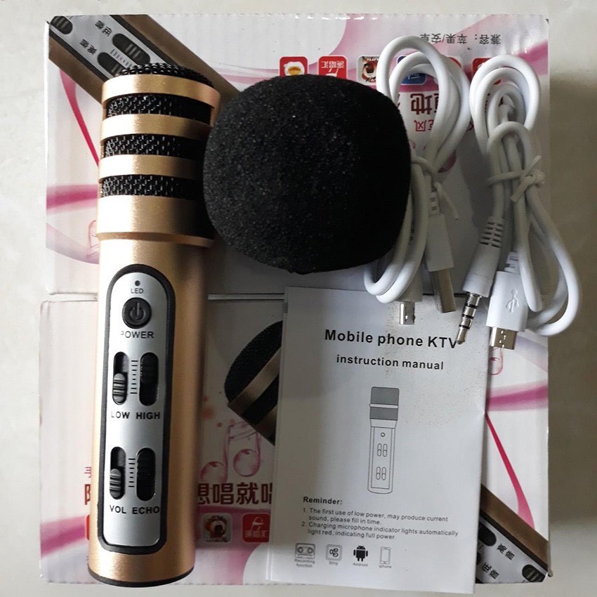 ⚡ Micro hát karaoke tích hợp livestream thu âm C7 cao cấp tặng kèm tai nghe ⚡ cho hiệu ứng âm thanh cực đỉnh, có pin sạc