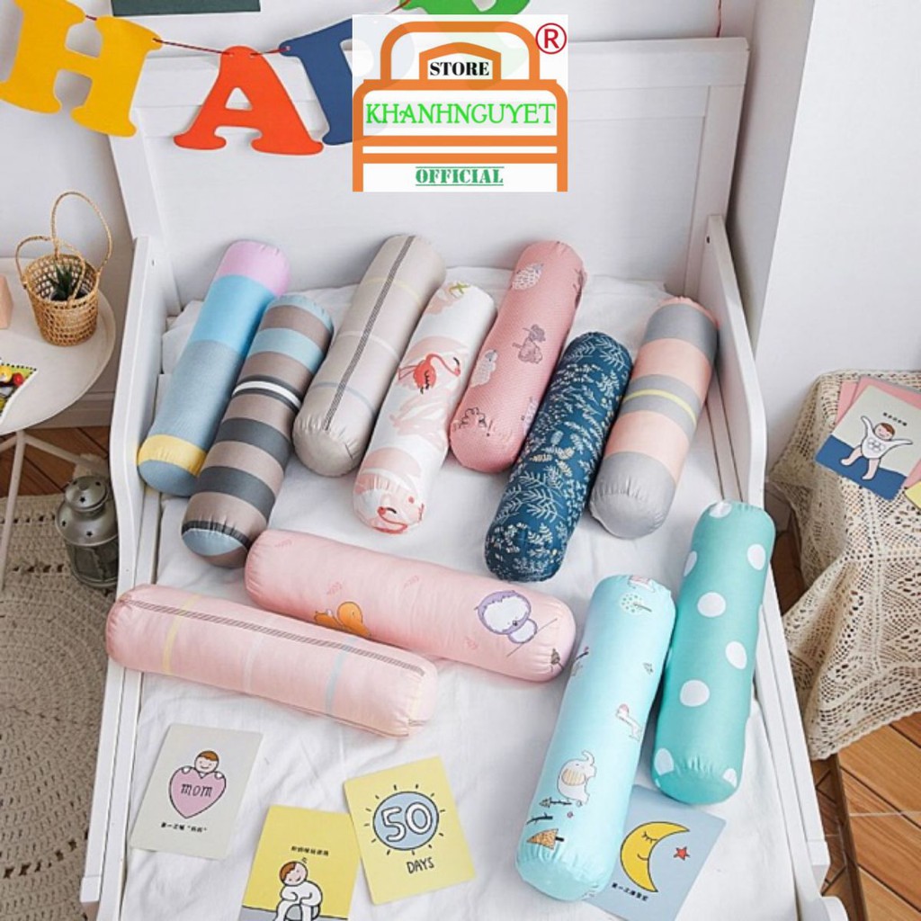 Gối ôm cho bé kèm ruột Vải Cotton 100% Hàn quốc 60x20cm