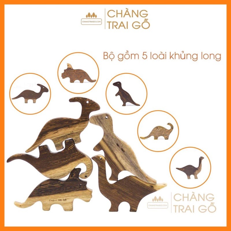 [Combo 5 khủng long] - Đồ Chơi Gỗ Trẻ Em Chàng Trai Gỗ