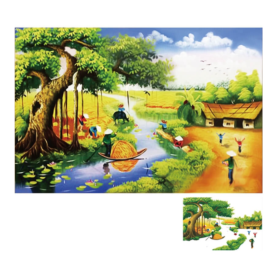 Tranh đính đá đồng quê KT:100x60cm,tranh gắn đá chưa gắn.
