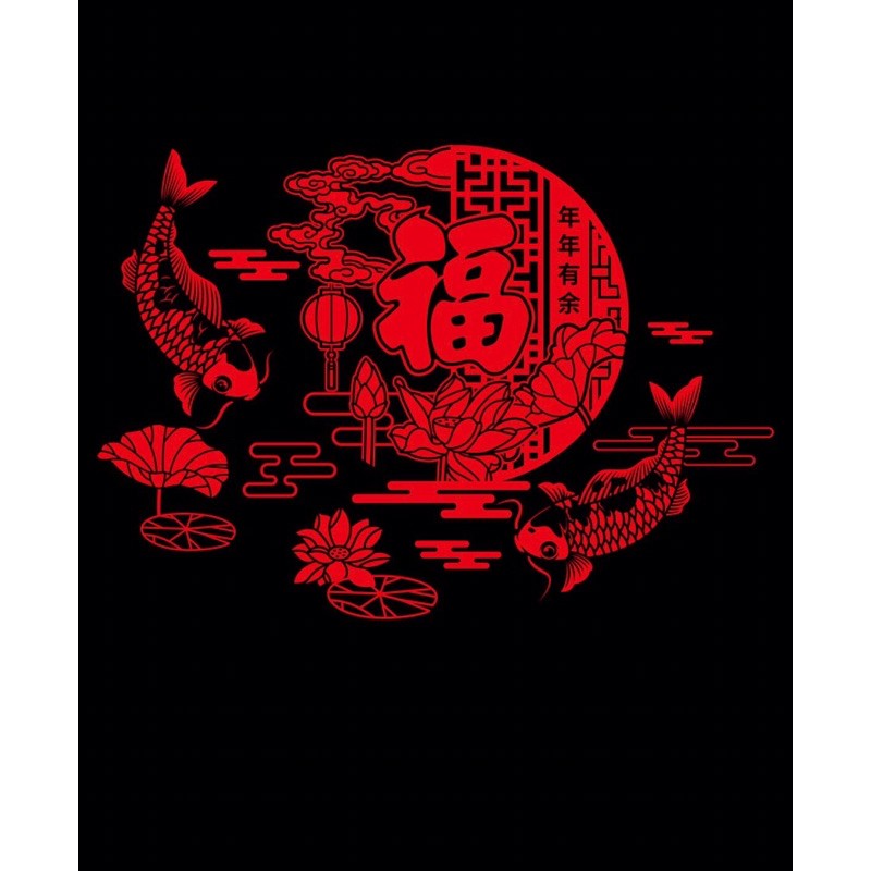Decal trang trí Tết - Nửa Vầng trăng cá chép Ánh VÀNG - ĐỎ cao cấp