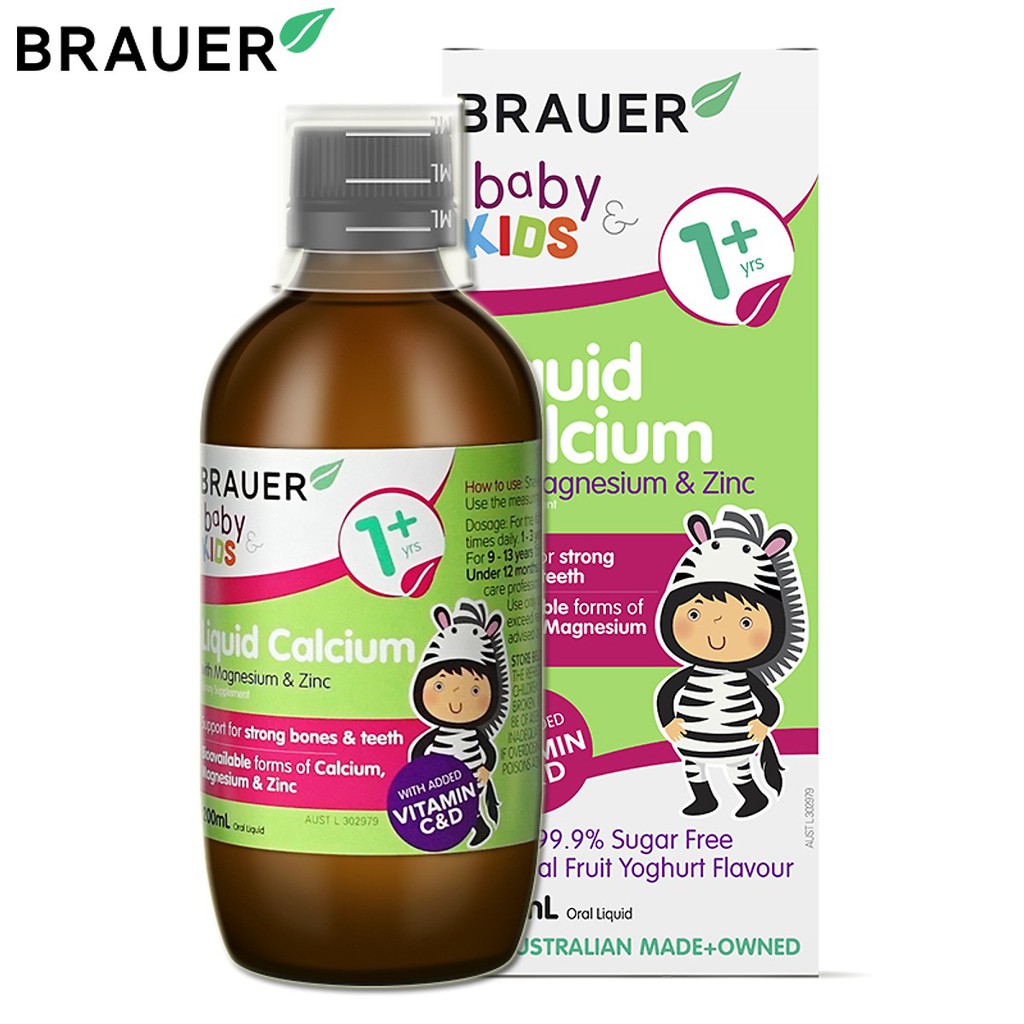 Siro bổ sung Canxi, Magie và Kẽm Brauer Baby &amp; Kids Liquid Calcium With Magnesium &amp; ZinC cho trẻ trên 1 tuổi (200ml)