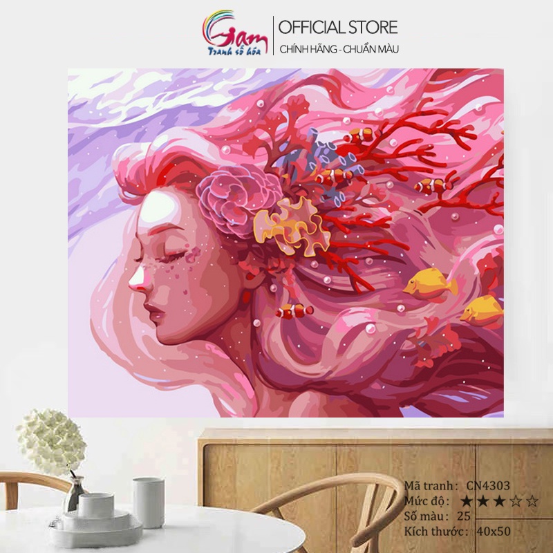 Tranh sơn dầu số hoá trang trí tường GAM cô gái đại dương căng khung 40x50cm CN4303