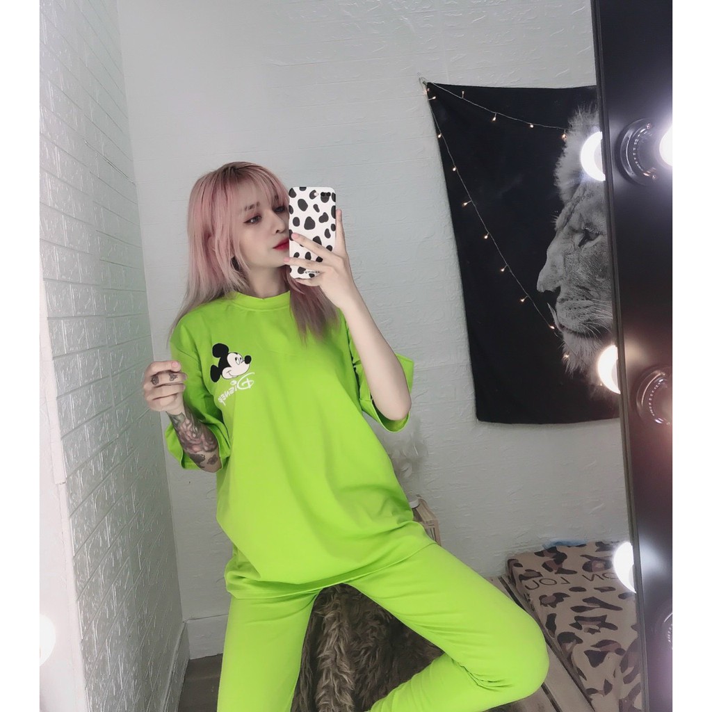set bộ chuột in sau lưng quần legging siêu xinh ảnh thậtr