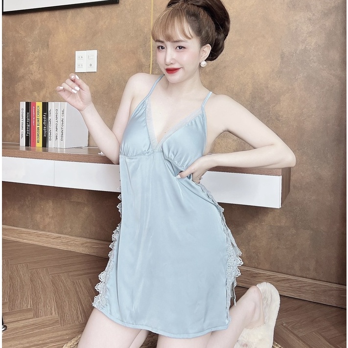 Váy Ngủ Nữ SOJUN Đầm Latin Xẻ Tà Mút Rời Dưới 60Kg