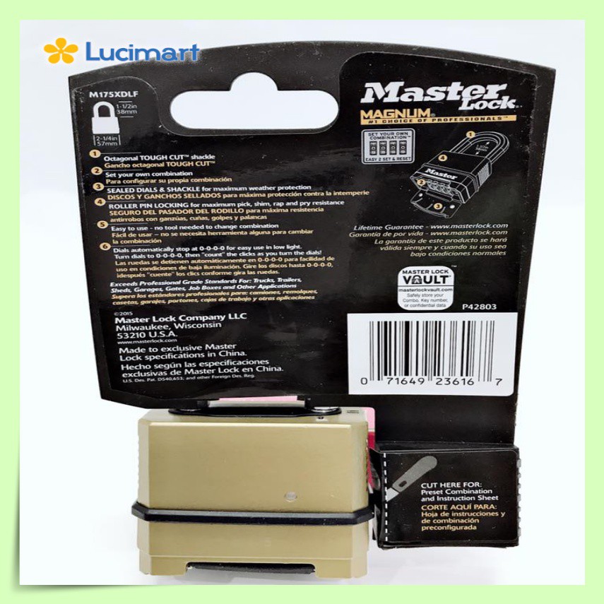 Ổ khóa Master Lock M175XDLF chống cắt, dùng mật mã, hàng từ USA,
