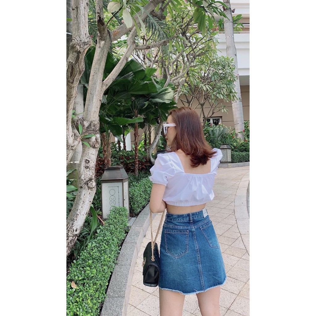 ÁO CR TAY PHỒNG BO THUN EO MÀU TRẮNG