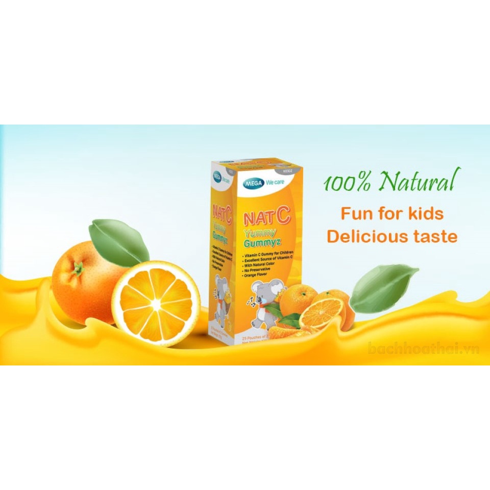 Kẹo dẻo Mega We Care NAT C Yummy Gummyz tăng đề khán cho trẻ em Thái Lan