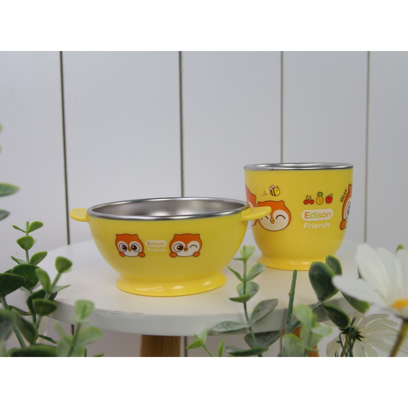 Bát ăn dặm inox 2 lớp cách nhiệt có đế silicon chống trượt Edison Hàn Quốc - hàng chính hãng