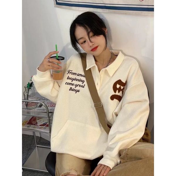 Áo Thun Polo Dáng Rộng In Chữ Waffle Cao Cấp Thời Trang Mùa Thu Mới Dành Cho Bạn Nữ