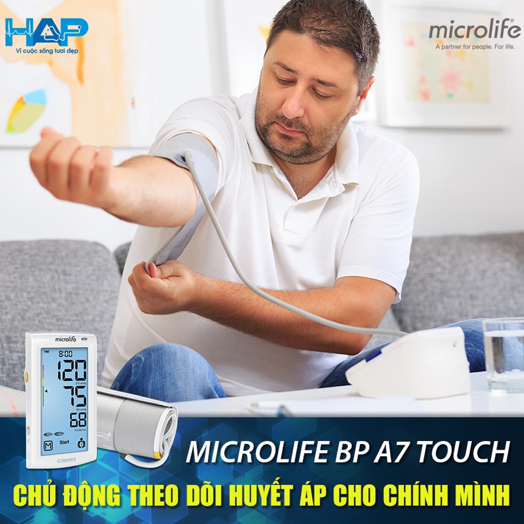 [Kết Nối Bluetooth] Máy đo huyết áp bắp tay Microlife BP A7 Touch BT - Bảo hàng 5 năm