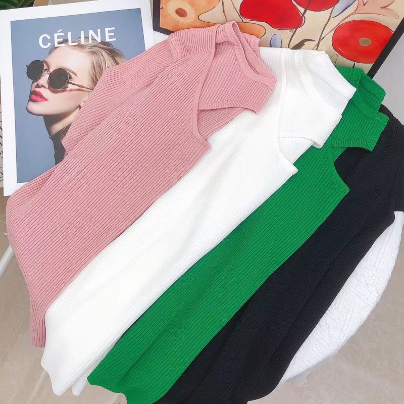 Áo Sweater Dệt Kim Vải Lụa Lạnh Mỏng Phong Cách Phương Tây Sang Trọng