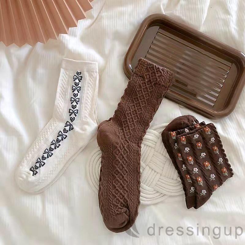 Đôi vớ dệt kim họa tiết hoa / động vật cổ điển dành cho nữ