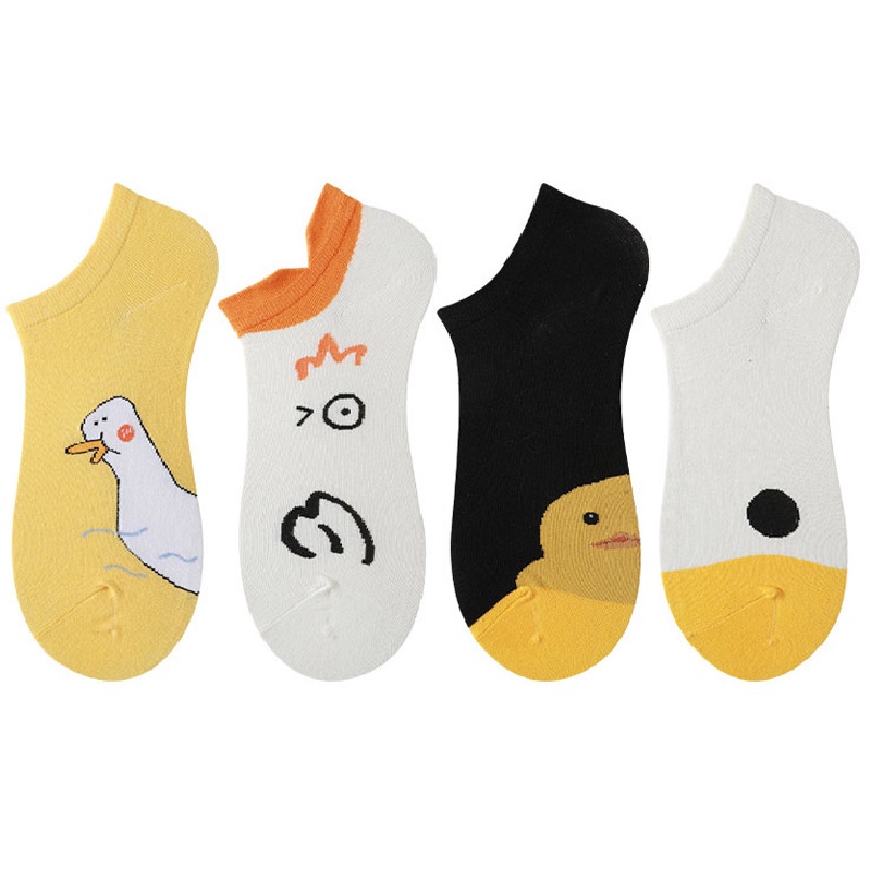Vớ WAFNHA WAFNHA D524 vải cotton cổ thuyền in hình vịt dễ thương dành cho nữ