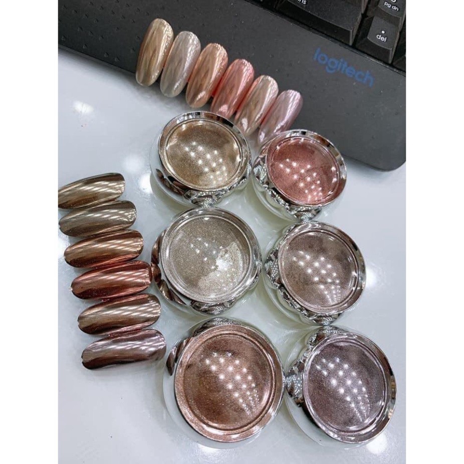 Set  bột tráng gương hồng, nhũ tráng gương móng trang trí set 6 màu