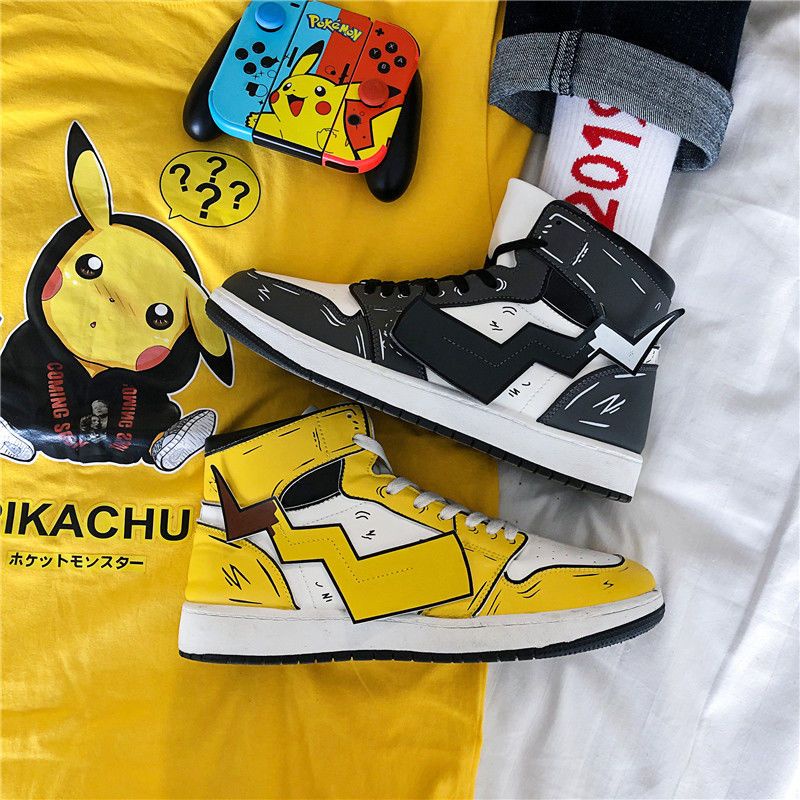 Pokemon Boys Shoes Kids Sneakers Big Kids Shoes High Top Sneakers Pikachu Sneakers Cloth Shoes Schoolgirls Korean Trends Teens All-match Jogging Shoes Fashion Casual Shoes