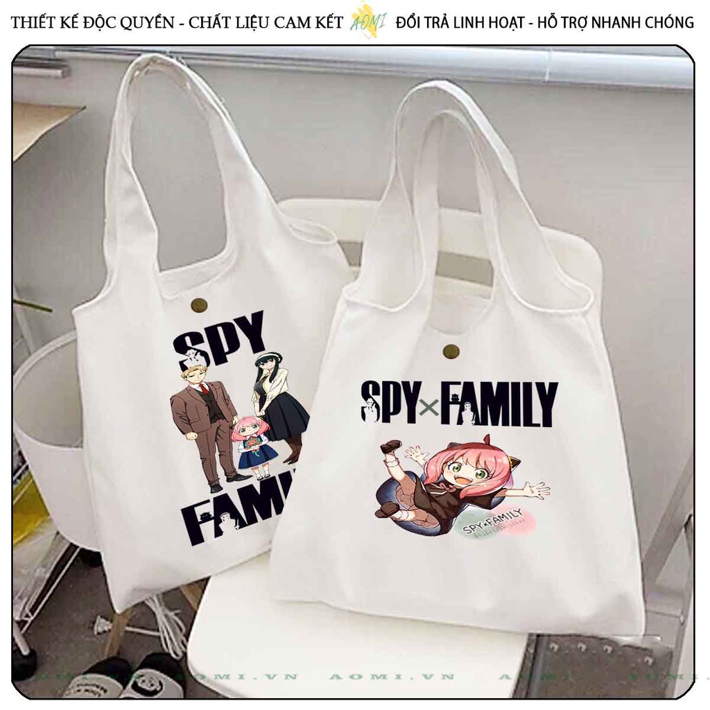 TOTE CANVAS SPY X FAMILY FORM TRÒN TÚI VẢI ĐEO VAI BAG NÚT BẤM SIZE LỚN AOMIVN DU LỊCH DẠO PHỐ CÁ TÍNH