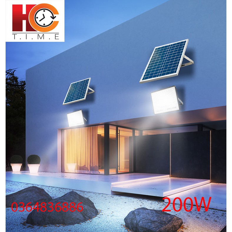 Đèn năng lượng mặt trời Solar Light 200W, Vỏ nhôm, Tấm pin rời, Đèn led, Ánh sáng trắng