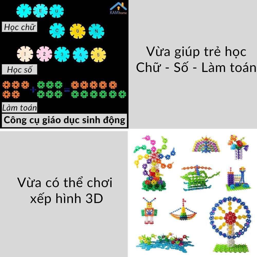 Đồ chơi xếp hình 3D Giáo dục sớm Học Chữ-Số-Phép tính mảnh Hoa Tuyết cho trẻ em &gt;3 tuổi mã 53516.a KMVN