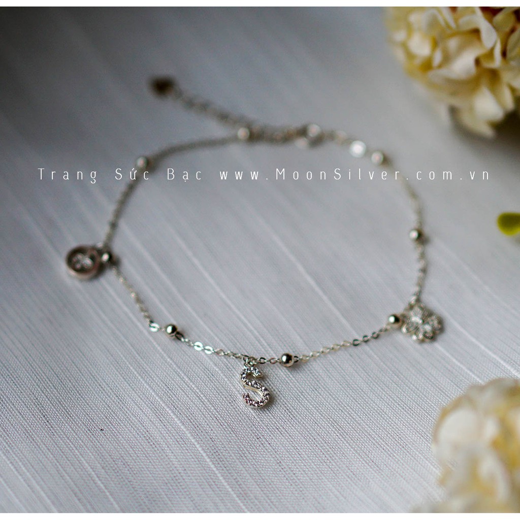 Lắc chân bạc nữ cỏ 4 lá chữ S