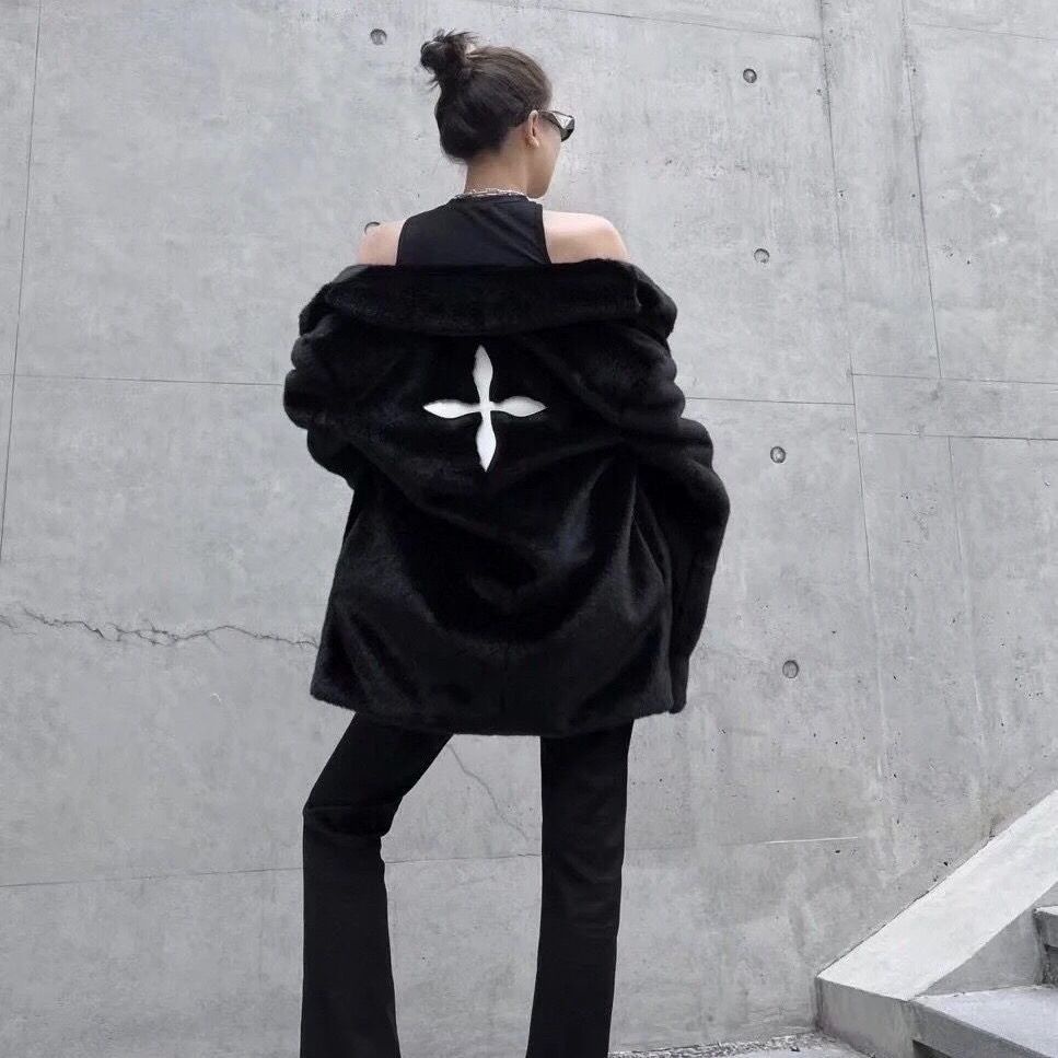 [Giao Ngay] Áo Khoác Giả Lông Chồn Dáng Rộng Dài Vừa Phải Phong Cách Thời Trang Mùa Đông