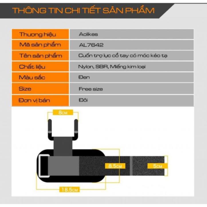 BÁN BUÔN - AOLIKES 7642 (Đôi) Dây Quấn Cổ Tay Có Móc Thép Nâng Tạ, Tập Gym đu xà tại nhà hoặc tâp xô vai. bansidaophuot.