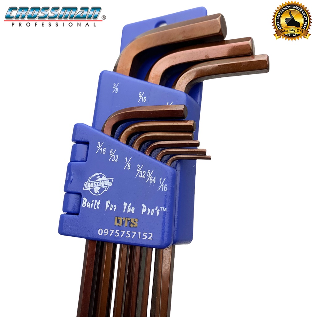Bộ lục giác bi hệ inch 9 chi tiết Crossman 66-199 1/16&quot; - 3/8&quot; bộ khóa lục giác bi thân dài thép cứng cao cấp