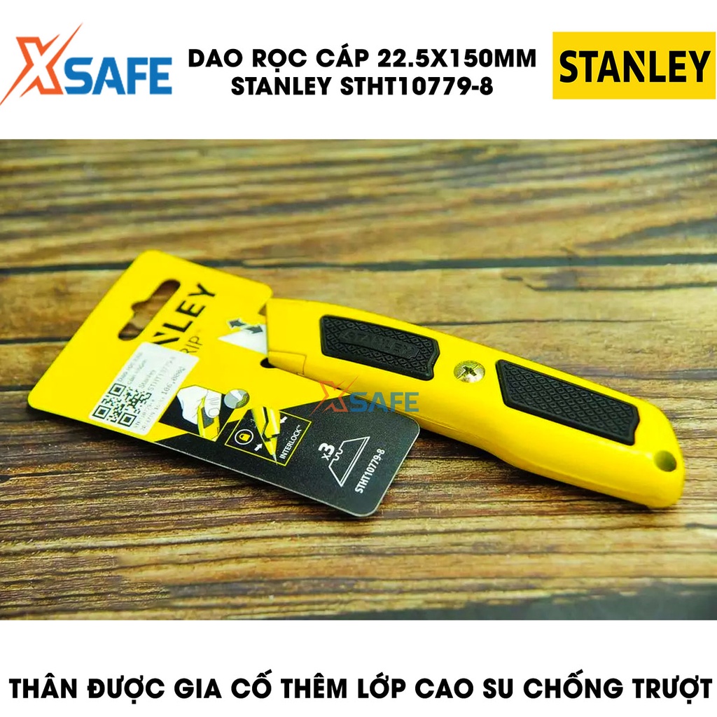 Dao rọc cáp cán nhôm STANLEY STHT10779-8 22.5x150mm, lưỡi dao hợp kim thép, tay nắm bọc cao su độ bám cao