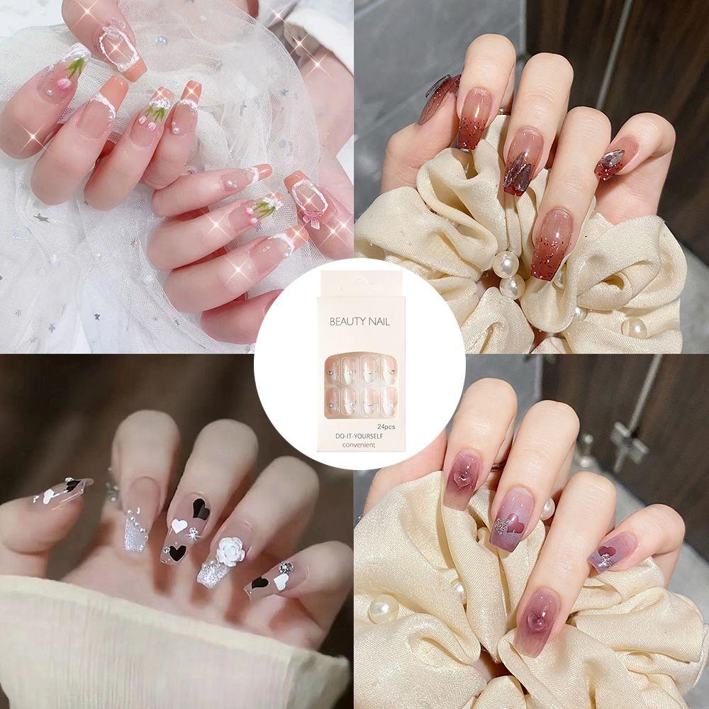 Bộ 24 Móng Tay Giả Che Phủ Toàn Diện Đầu Vuông Có Thể Tháo Rời