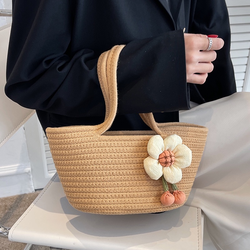 Túi dệt mới vào mùa hè trong thời trang phong cách mục vụ túi xách dây cotton túi nhỏ ngọt ngào