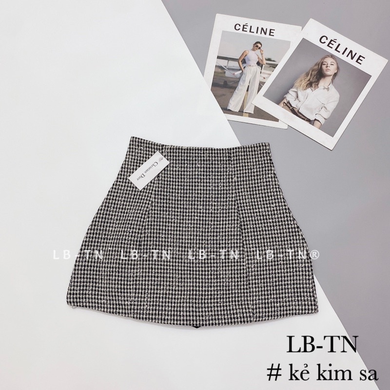 CHÂN VÁY KẺ KIM SA QUẢNG CHÂU, CHÂN VÁY ÁNH NHŨ BLING MS23981