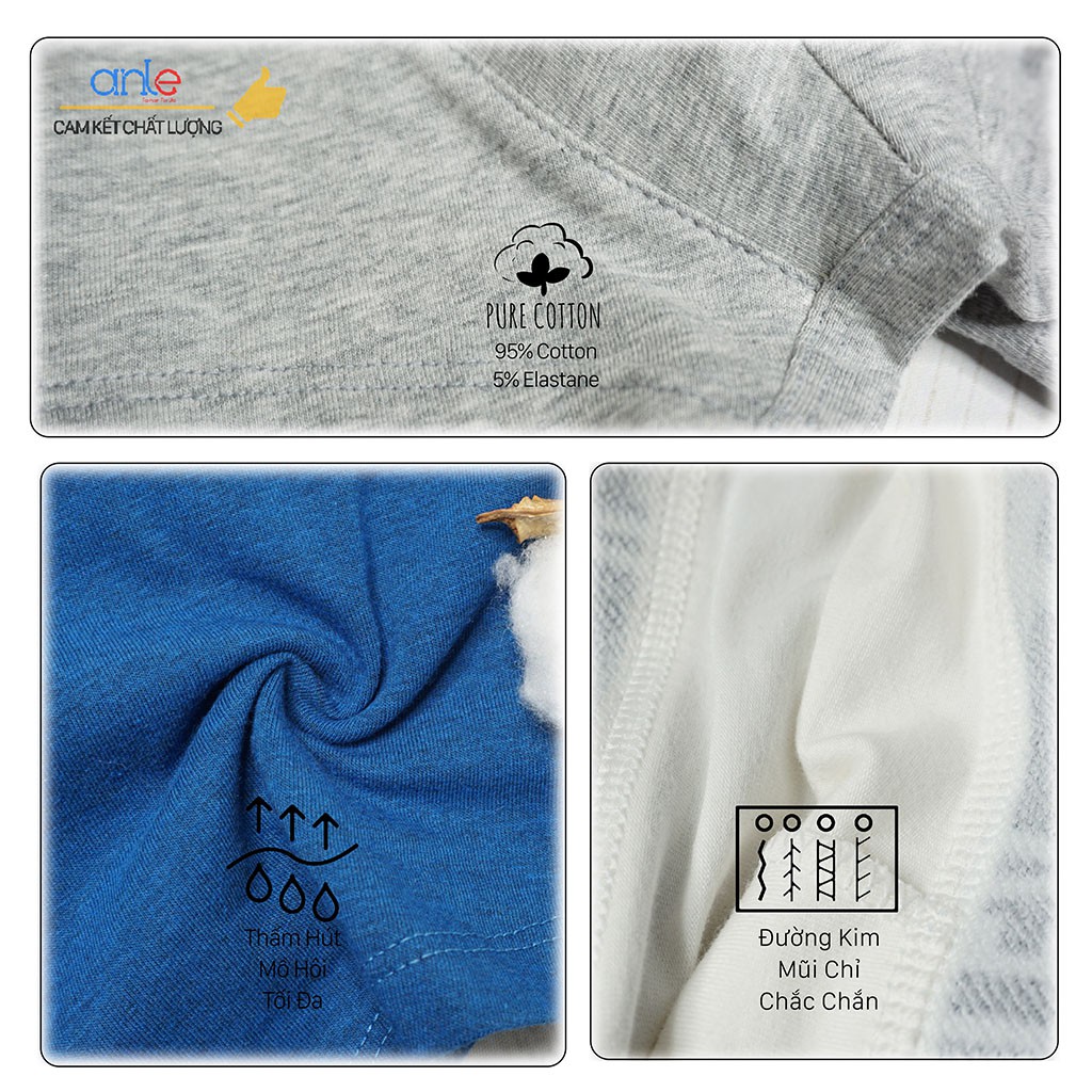 Bộ 3 Quần lót nam Boxer Cotton Xuất Mỹ thấm hút quần sịp đùi co dãn 4 chiều cạp có đệp êm - BXHO