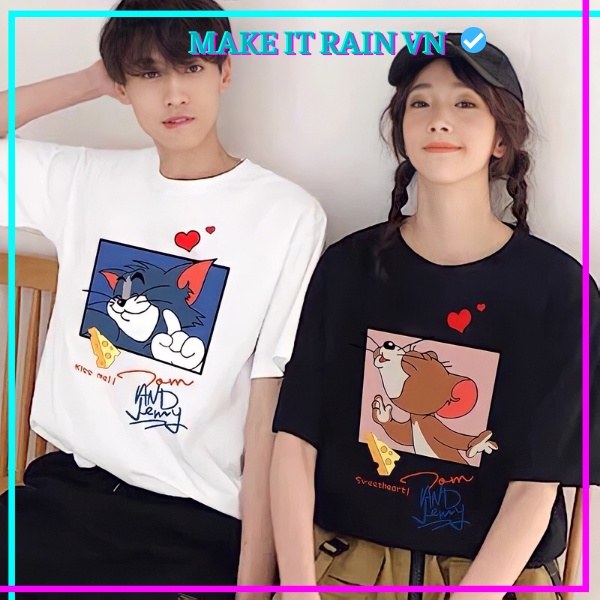 Áo thun tay lỡ Unisex MÈO VÀ CHUỘT Make It Rain VN, Áo phông nam nữ phù hợp cặp đôi thiết kế trẻ trung