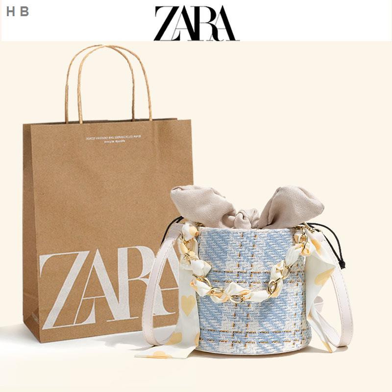 Zara túi xách bucket vải canvas thêu họa tiết thời trang mùa hè 2021 cho nữ
