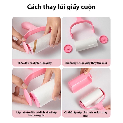Cây lăn bụi giường, quần áo, chăn, thảm,... Cây lăn bụi đa năng cao cấp, có nắp che, lõi lăn 60 lớp siêu dính-K1808