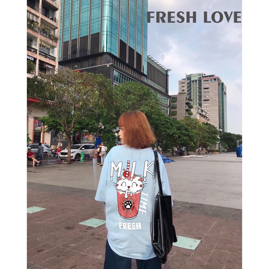 Áo thun in tay lỡ form rộng FRESH MILK Unisex - Ulzzang mặc cặp