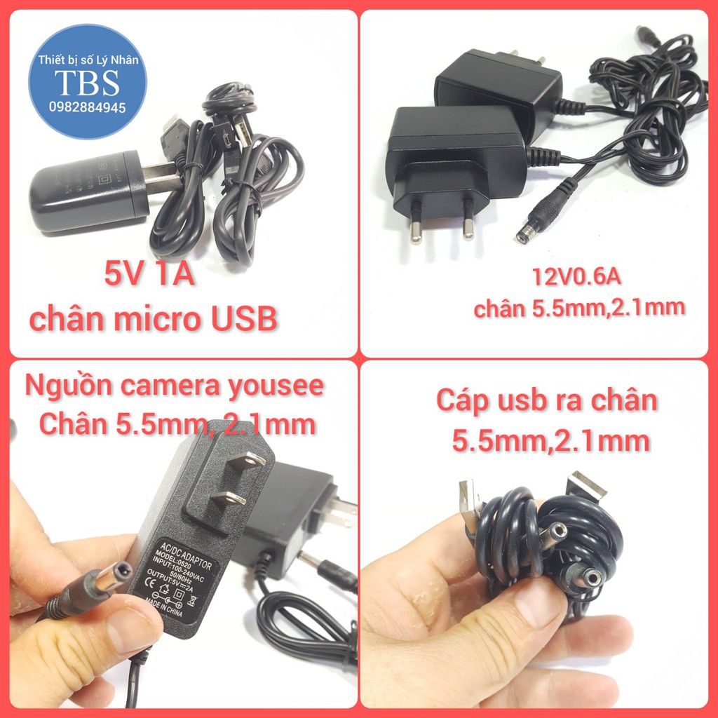 Nguồn 12V -1A,  5V2A  chân tròn 5.5 *2.1 nguồn  camerayoosee